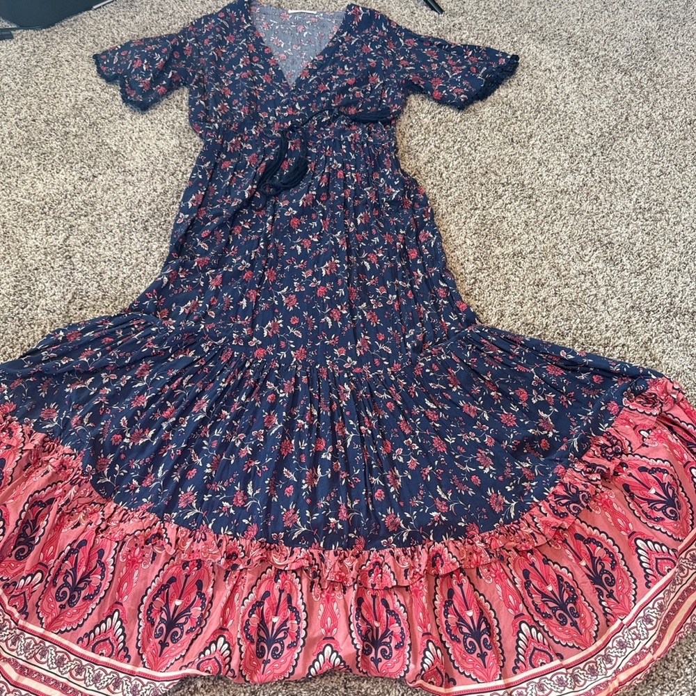 Floral Maxi Dress with Pink Accents